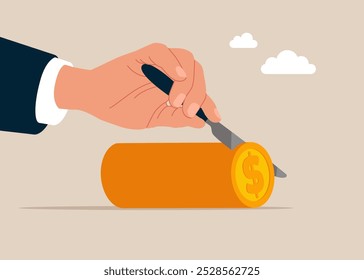Businessman setting aside funds for taxes and capital gain, profit concept. Accounting or bills, wealth management. Modern vector illustration in flat style