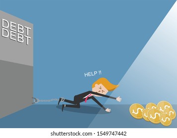 businessman shackle and golden money, vector, illustrator