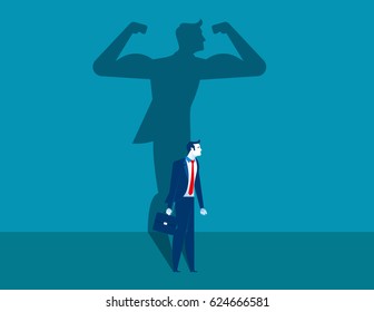 Businessman with a shadow and career strength. Concept business illustration. Vector character and abstract.