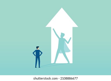Businessman and shadow Indicates success, new idea for startup, business man working, business success, Vector illustration design concept in flat style