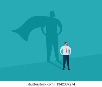 Businessman and shadow superhero. Ambition and success vector concept. Vector illustration.