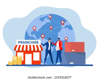 businessman shake hands, with Real estate business Franchise shop business SME Flat vector illustration. website design or landing web page