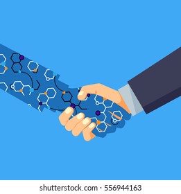Businessman shaking digital partners hand.