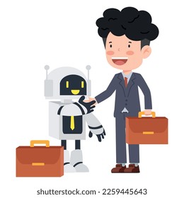 businessman shaking hand robot cartoon