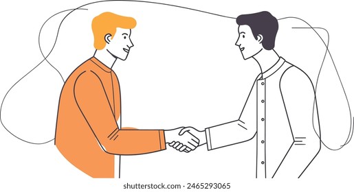 A businessman shaking hands with a colleague, business agreement, professional handshake, corporate partnership, one continues line art vector illustration