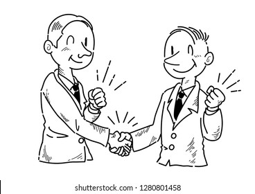 Businessman shaking hands and fist pump - line drawing