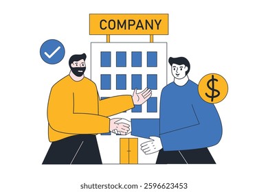 Businessman shaking hands on a signed acquisition and takeover. buying shares or assets from another company