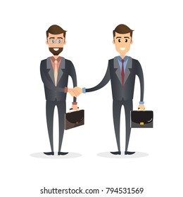Businessman shaking hands on a signed contract  isolated on white background. vector illustration, business concept