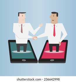 Businessman shaking hands with smartphone - Vector 