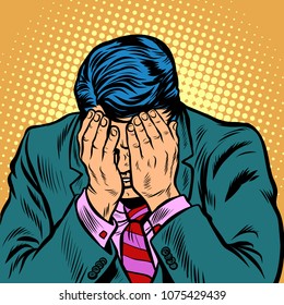 Businessman shame, face palm. Pop art retro vector illustration cartoon comics kitsch drawing