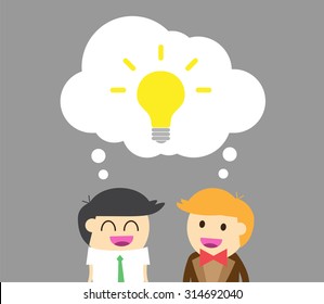 businessman Share Idea. cartoon flat design. Business plan concept. Vector illustration. two business man gray background. team teamwork.