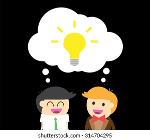businessman Share Idea. cartoon flat design. Business plan concept. Vector illustration. two business man black background. team teamwork.