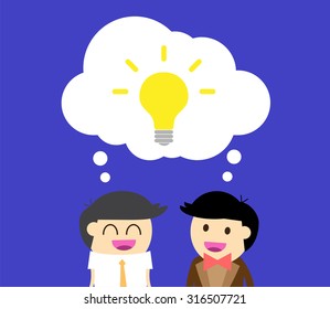 businessman Share Idea. cartoon flat design. Business plan concept. Vector illustration. two business man black background. team teamwork.Brainstorming. fix the problem.