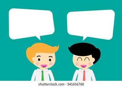 businessman Share Idea. cartoon flat design. Business plan concept. Vector illustration. two business man yellow background. team teamwork.Brainstorming. fix the problem.