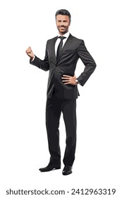 Businessman in a sharp suit, extending a welcoming hand