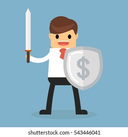 Businessman with shield