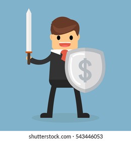 Businessman with shield