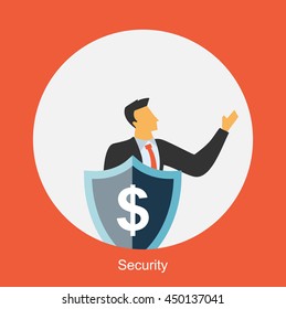 Businessman with shield protecting dollar