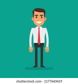 Businessman in shirt standing and smiling. Flat people. Vector Illustration