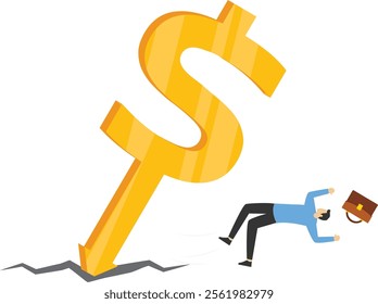 Businessman shocked by falling dollar, Vector illustration design concept in flat style

