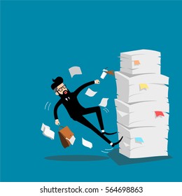 Businessman shocked too many documents vector