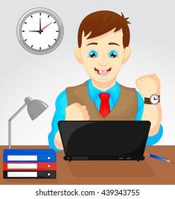 Businessman with Shocked  and Surprised Expression Working in Office Desk with laptop