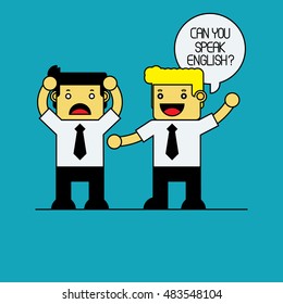 Businessman shocked when Caucasian businessman speaking English, "Can you speak English ?"