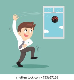 Businessman shoot away easy going tax, illustration vector cartoon