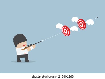 Businessman Shoot Two Targets With One Bullet, VECTOR, EPS10