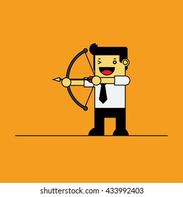 Businessman shooting a bow and arrow.