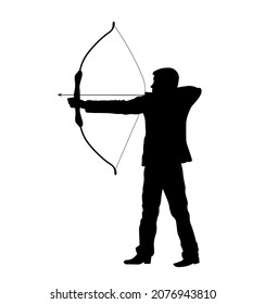 Businessman Shooting A Bow And Arrow Silhouette Vector Illustration