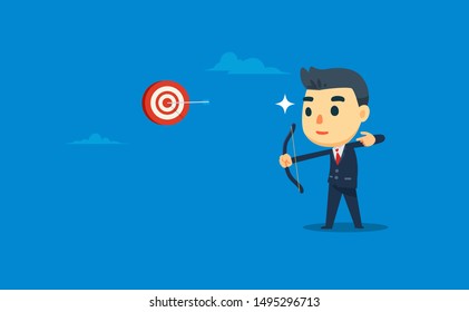 a businessman is shooting the target with accuracy. vector illustration