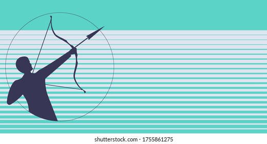Businessman shoots from a bow - light background with graphic element - vector. Banner Business Motivation