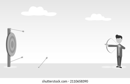 A businessman shoots a target. Aim at the target to achieve the goal