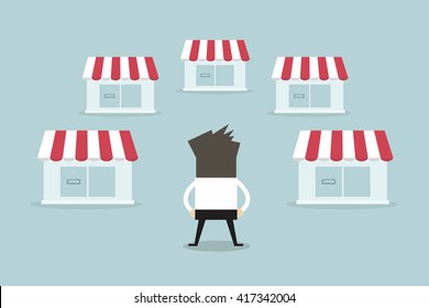 Businessman with shop franchise concept. business concept. flat design
