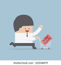 Businessman and shopping cart with black friday sale label, VECTOR, EPS10