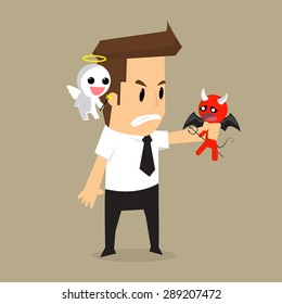 businessman shoulder devil and angel. vector