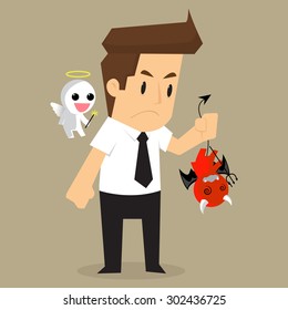 businessman shoulder devil and angel. vector