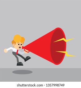 Businessman shouting in megaphone.