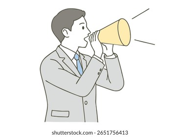 Businessman Shouting with Megaphone Illustration on white background