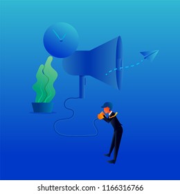businessman shouting to megaphone for public relations concept, business illustration