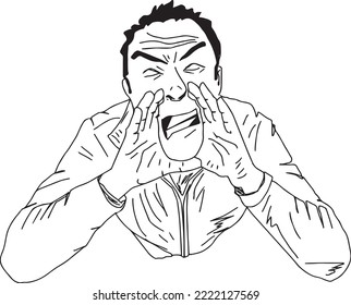 Businessman shouting vector and illustration, professional man showing zoom image sketch drawing