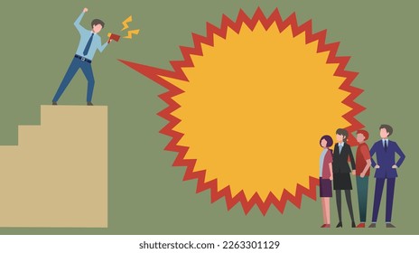 A businessman shouts from a hill