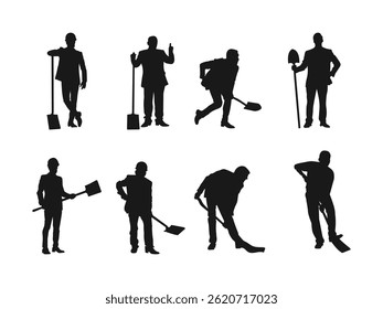businessman with shovel silhouette. a businessman investor with a hard hat holding a shovel vector.