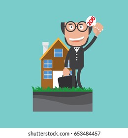 Businessman Show Bidding Offer Of The Property Vector Illustration