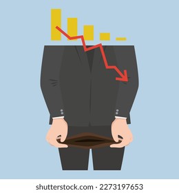 Businessman show an empty wallet without money in his hands,Financial Crisis, People in financial crisis with no money, illustration vector cartoon