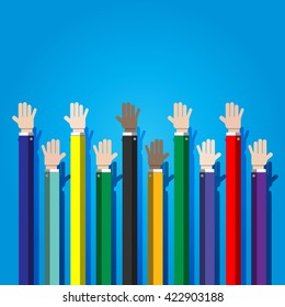 businessman show his hand up   
