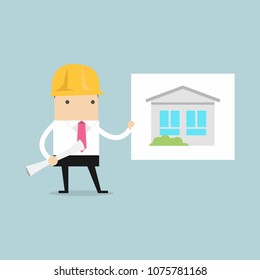 Businessman show house plans. vector