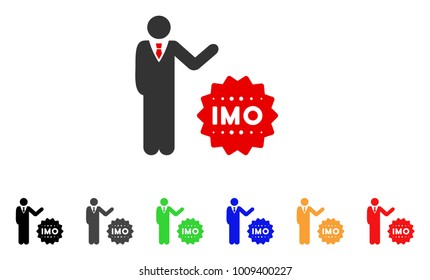 Businessman Show Imo Token icon. Vector illustration style is a flat iconic businessman show IMO token symbol with gray, yellow, green, blue, red, black color versions.