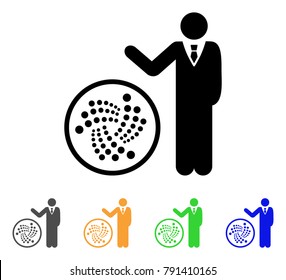 Businessman Show Iota icon. Vector illustration style is a flat iconic businessman show iota black symbol with grey, yellow, green, blue color variants. Designed for web and software interfaces.
